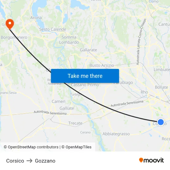 Corsico to Gozzano map