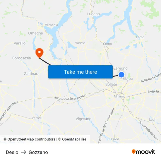 Desio to Gozzano map