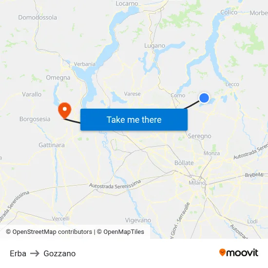 Erba to Gozzano map