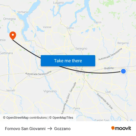 Fornovo San Giovanni to Gozzano map
