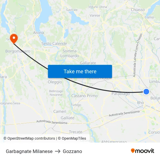 Garbagnate Milanese to Gozzano map