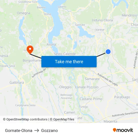 Gornate-Olona to Gozzano map