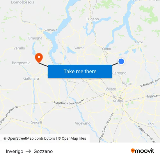 Inverigo to Gozzano map