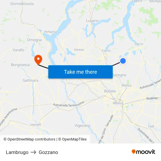 Lambrugo to Gozzano map