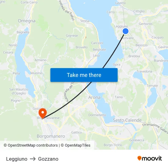 Leggiuno to Gozzano map