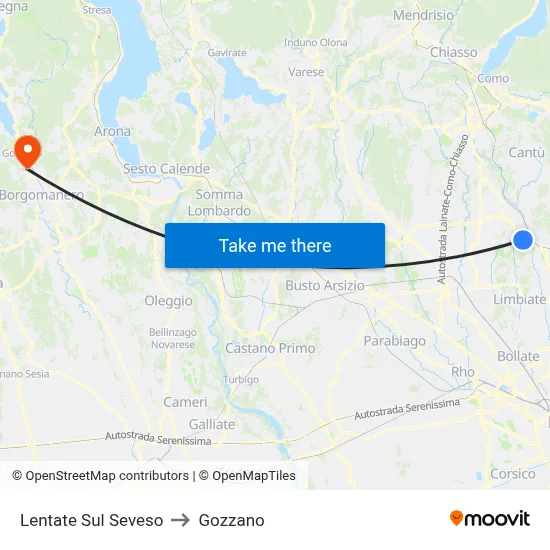 Lentate Sul Seveso to Gozzano map