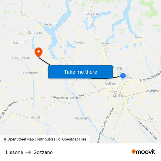 Lissone to Gozzano map