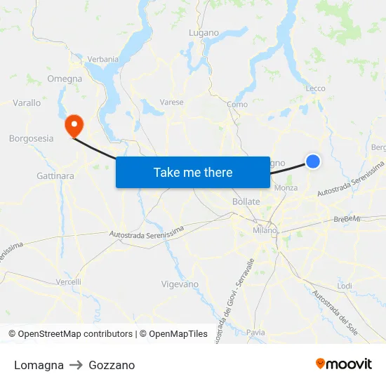 Lomagna to Gozzano map