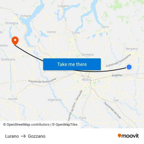 Lurano to Gozzano map