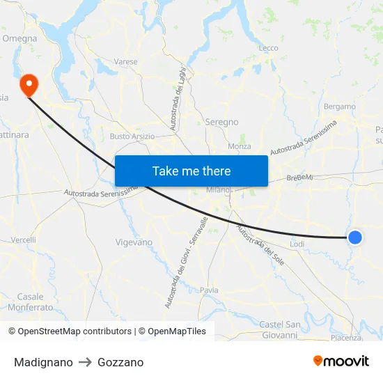Madignano to Gozzano map