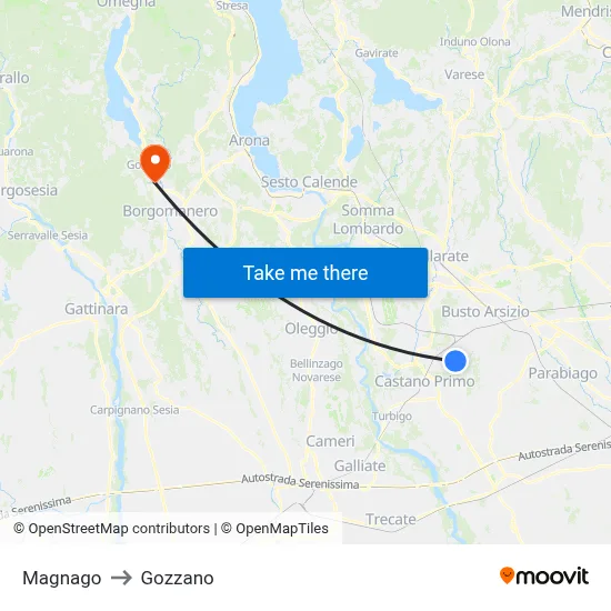 Magnago to Gozzano map