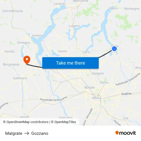 Malgrate to Gozzano map