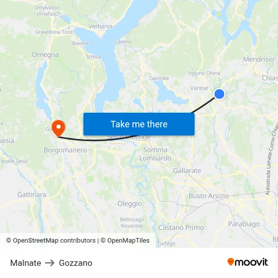 Malnate to Gozzano map