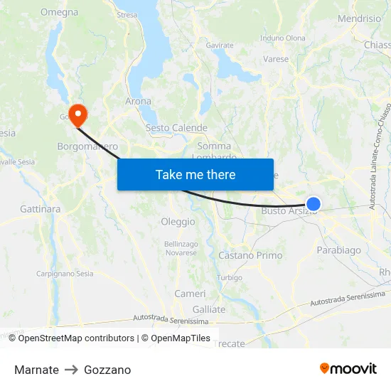 Marnate to Gozzano map