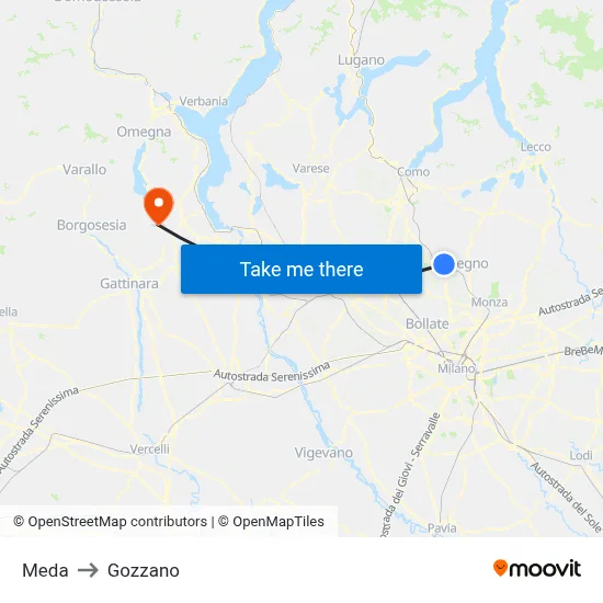 Meda to Gozzano map