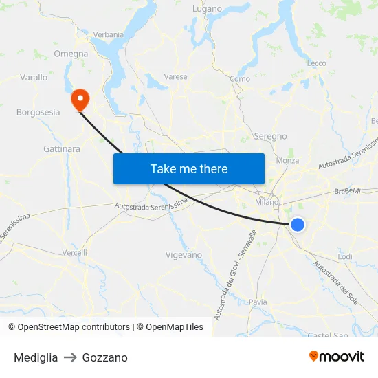 Mediglia to Gozzano map