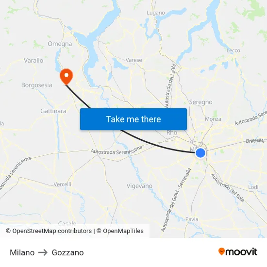 Milan to Gozzano map