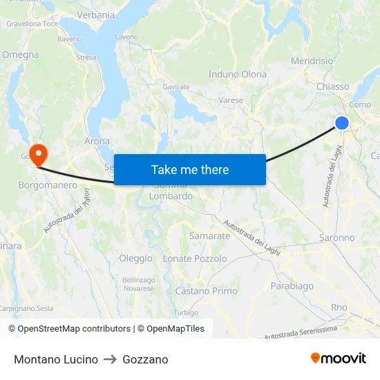 Montano Lucino to Gozzano map