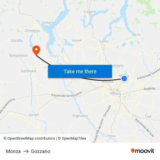 Monza to Gozzano map