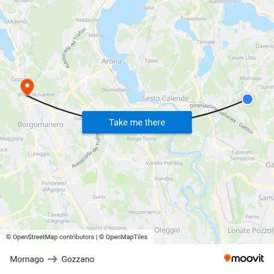 Mornago to Gozzano map