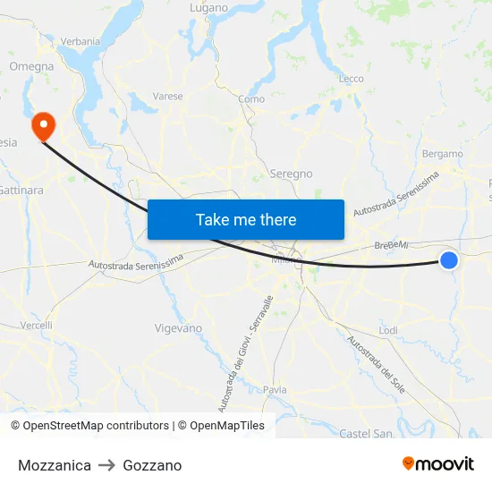 Mozzanica to Gozzano map