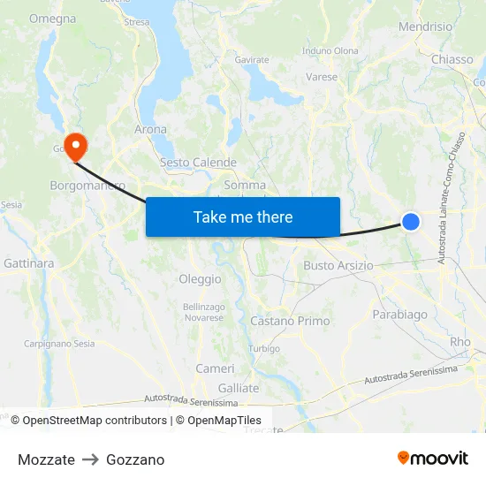 Mozzate to Gozzano map
