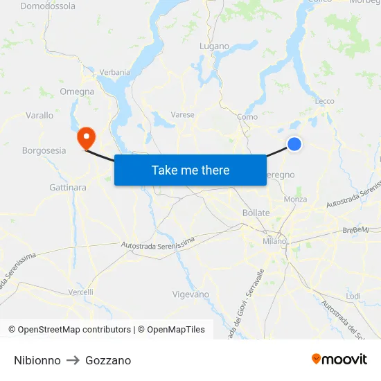 Nibionno to Gozzano map
