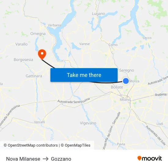 Nova Milanese to Gozzano map