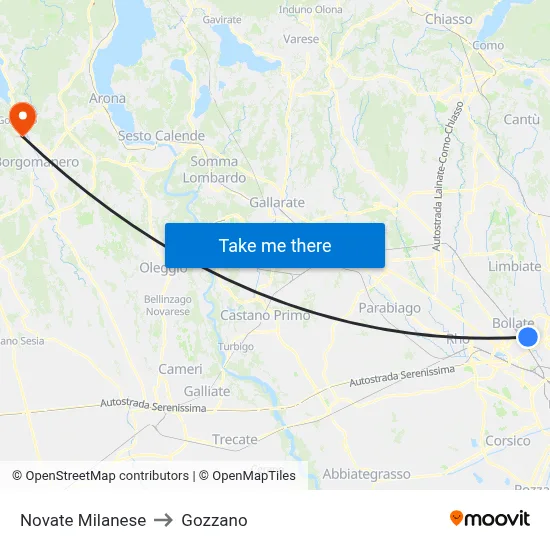 Novate Milanese to Gozzano map