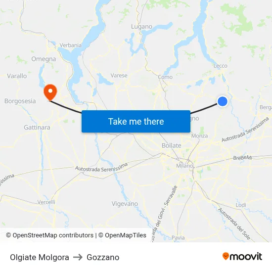 Olgiate Molgora to Gozzano map