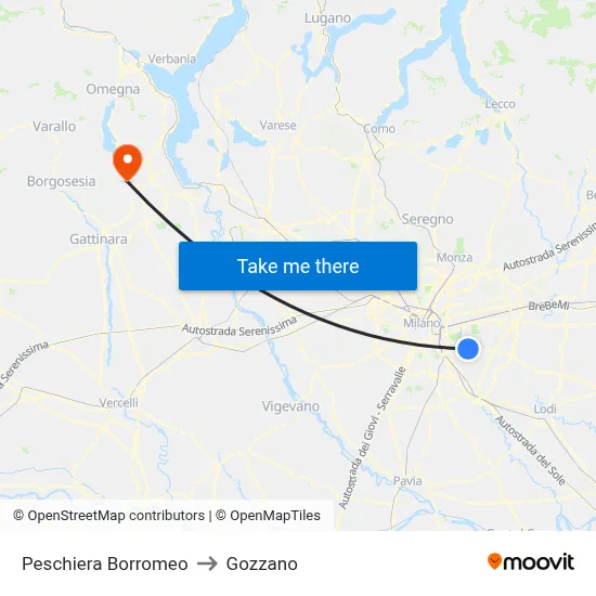 Peschiera Borromeo to Gozzano map
