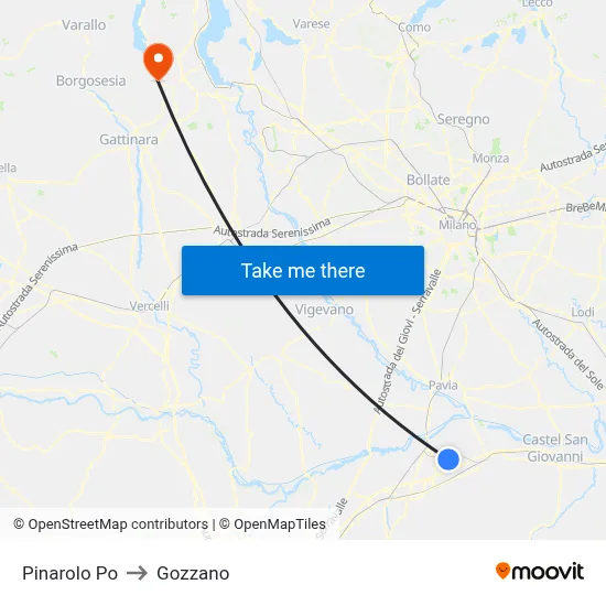 Pinarolo Po to Gozzano map