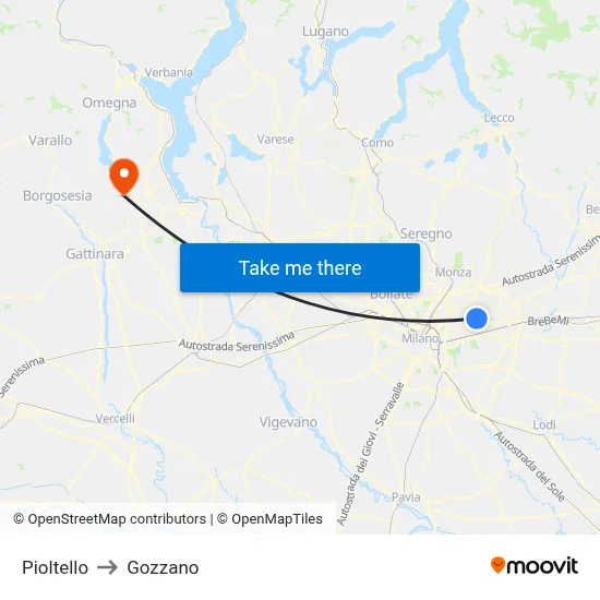 Pioltello to Gozzano map