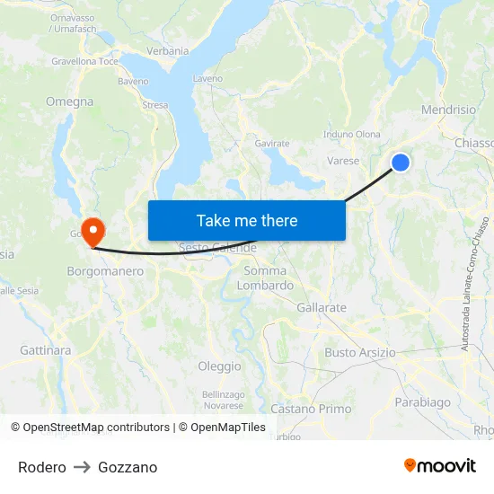 Rodero to Gozzano map