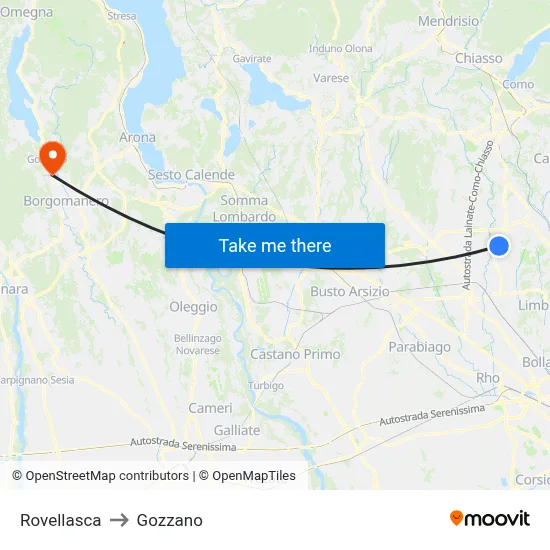 Rovellasca to Gozzano map