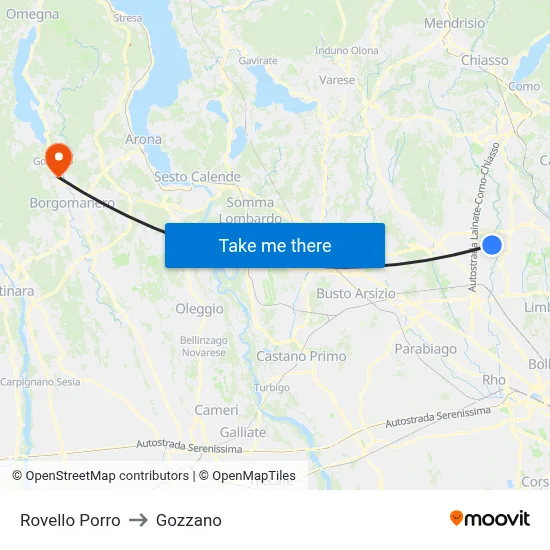 Rovello Porro to Gozzano map