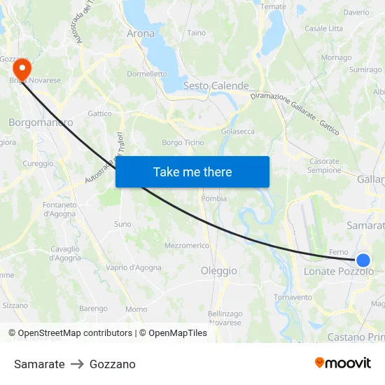 Samarate to Gozzano map