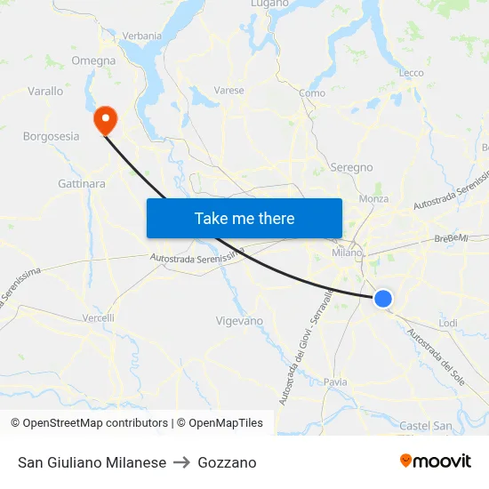 San Giuliano Milanese to Gozzano map