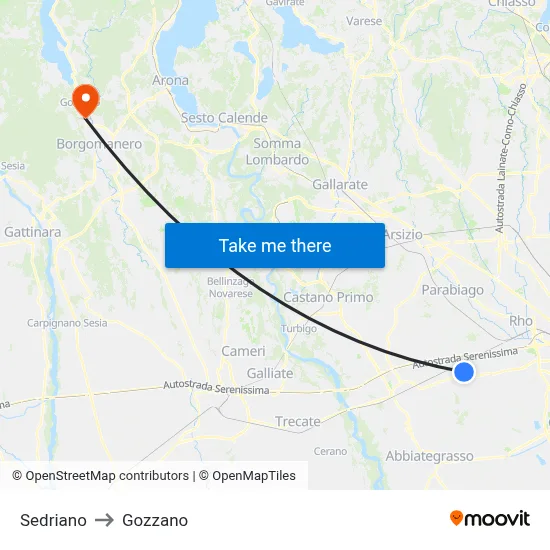 Sedriano to Gozzano map