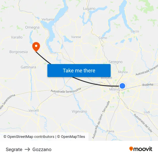 Segrate to Gozzano map