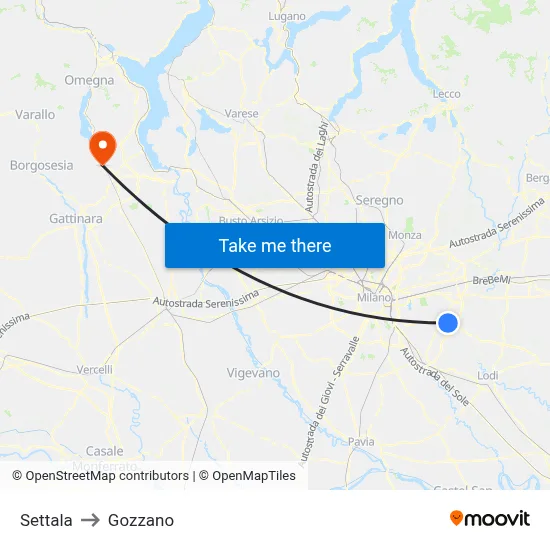 Settala to Gozzano map