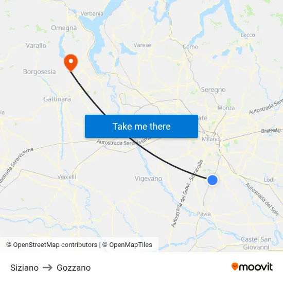 Siziano to Gozzano map