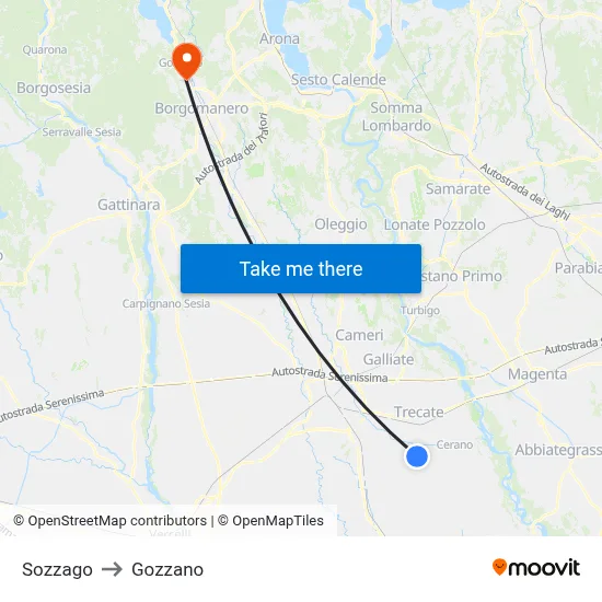 Sozzago to Gozzano map