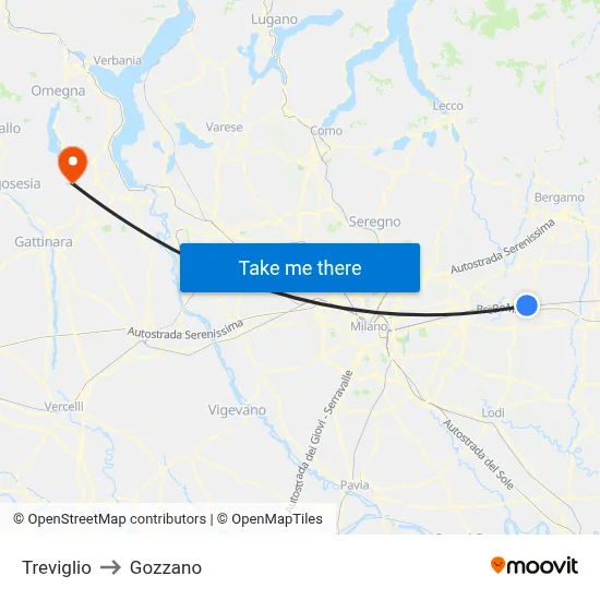 Treviglio to Gozzano map