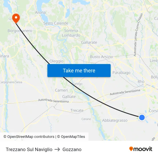 Trezzano Sul Naviglio to Gozzano map