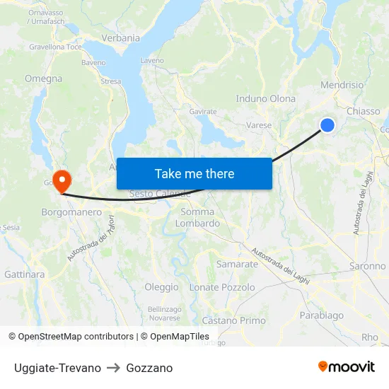 Uggiate-Trevano to Gozzano map