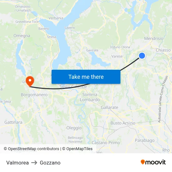 Valmorea to Gozzano map