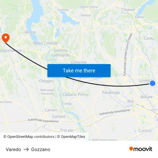 Varedo to Gozzano map