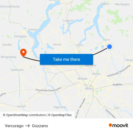 Vercurago to Gozzano map
