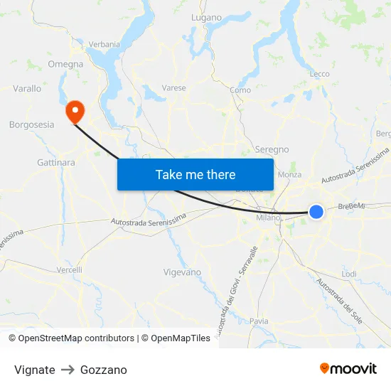 Vignate to Gozzano map